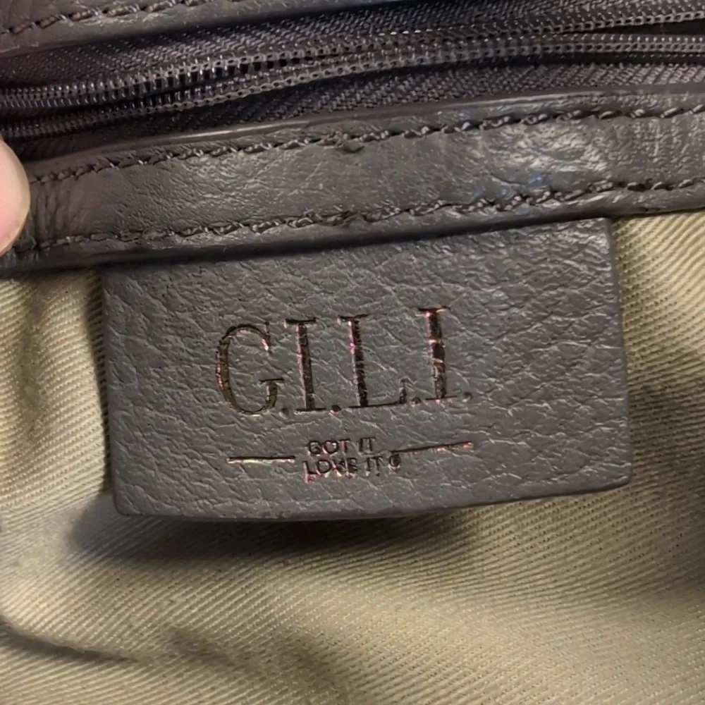 G.I.L.I. Gray Leather Hobo Bag Side Fringe Boho Western Festival Shoulder Bag